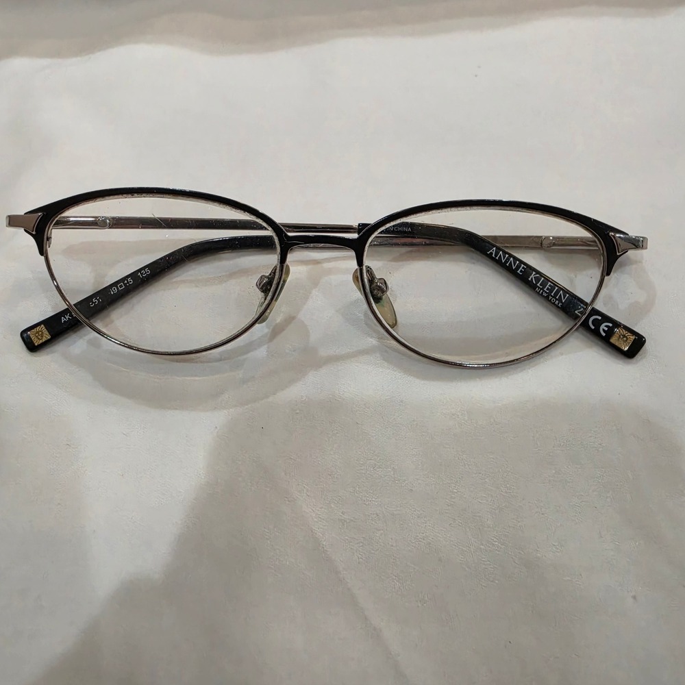 Anne Klein Eyeglasses Women 49-15-135 Silver Black Good AK 9151 Oval Frames